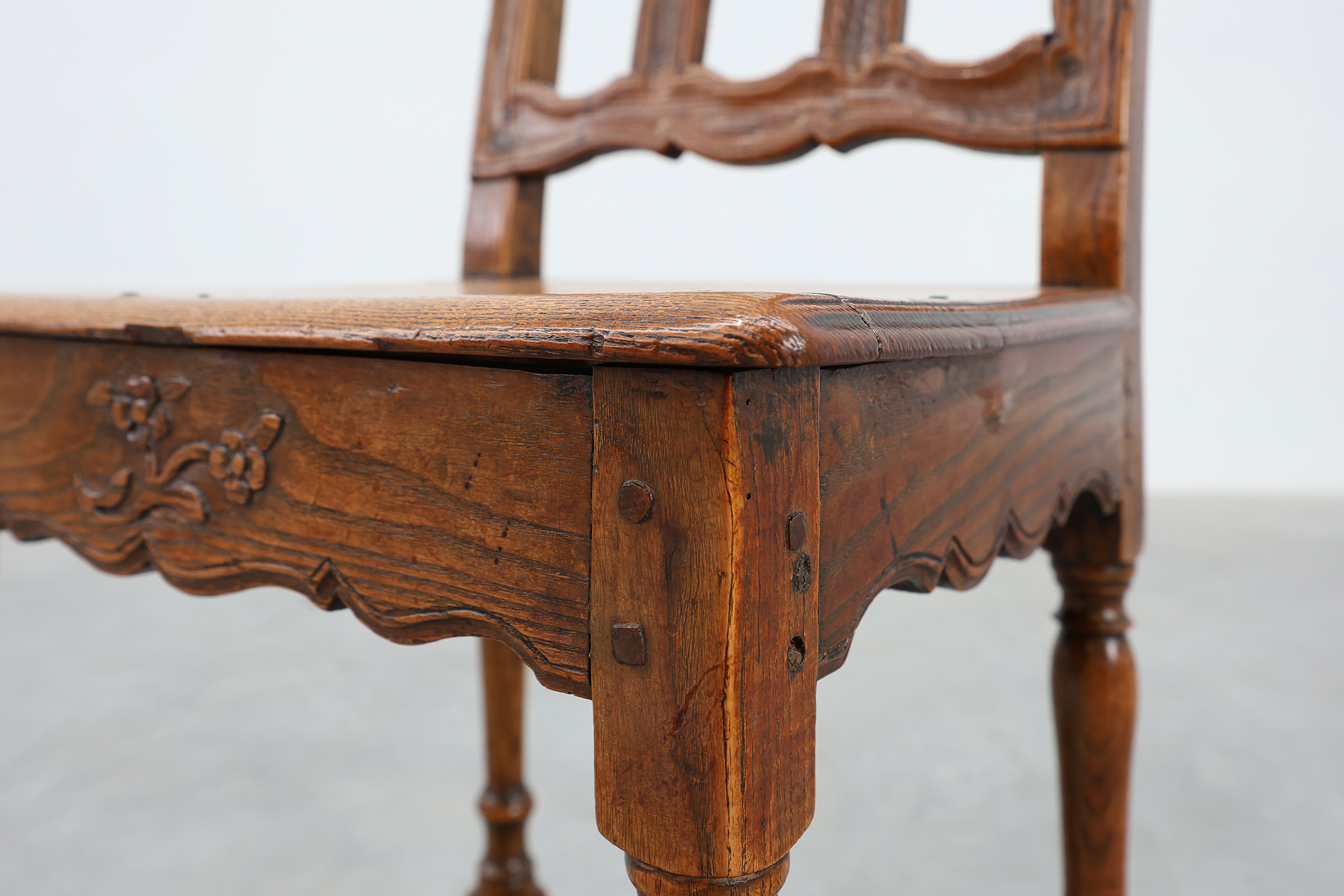 Antique carved oak side chair, France 18th century thumbnail